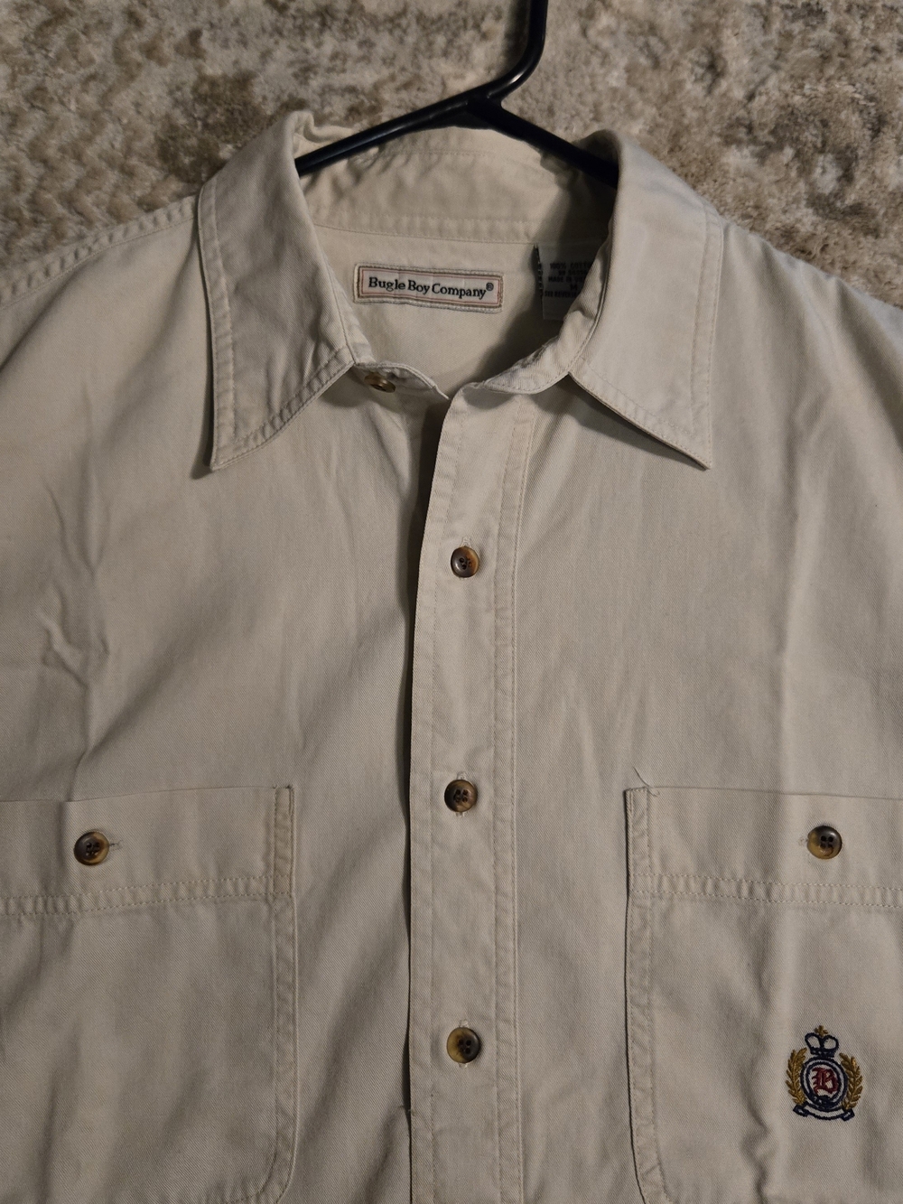 Vintage Bugle Boy M Cream Button-Down Shirt with Chest Pockets 100% Cotton